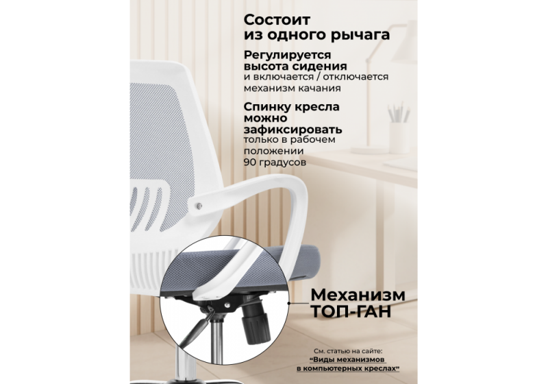 Компьютерное кресло Ergoplus light gray / white (57x63x91)