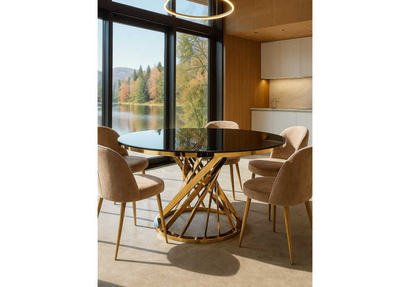 Стол стеклянный Twist gold / black (130x74)