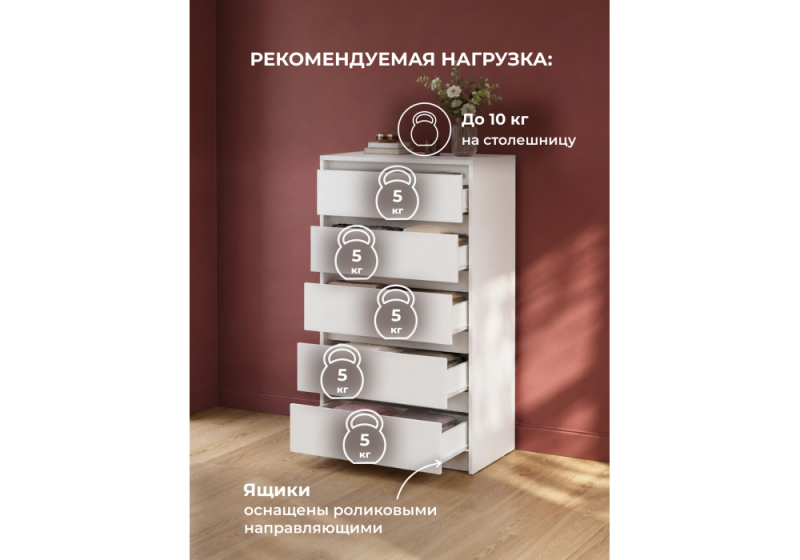 Комод Идена КМ06-700 ЛДСП белое / ЛДСП белое (70x40x119)