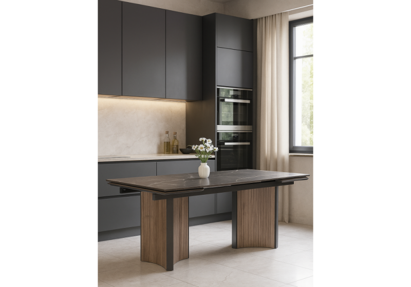 Керамический стол Саливан 180x90 nero marquina / дуб бомонд лофт (90x77)