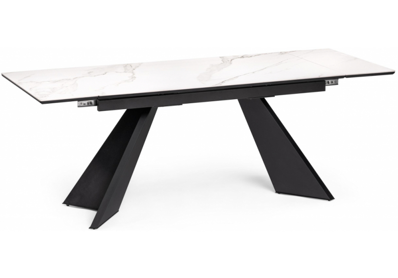 Керамический стол Ливи 140(200)х80х78 белый мрамор / черный (80x78). 